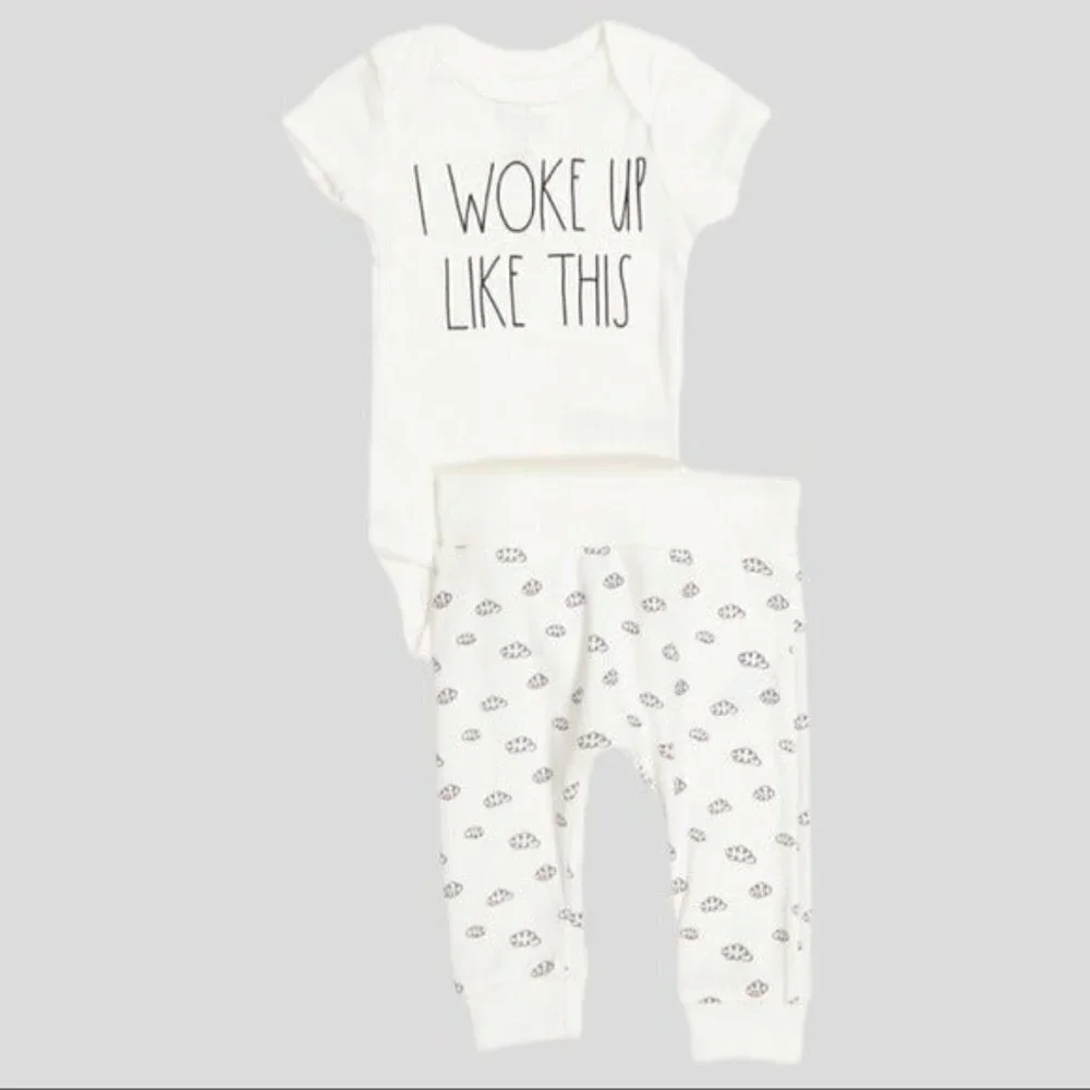 🌺 Rae Dunn Baby White Adorable I Woke Up Like This Outfit + Hat 3-6 Months NWT